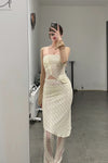 Un Morceau elastic lace oblique blooming half skirt UM231XZ11 light yellow PUM40